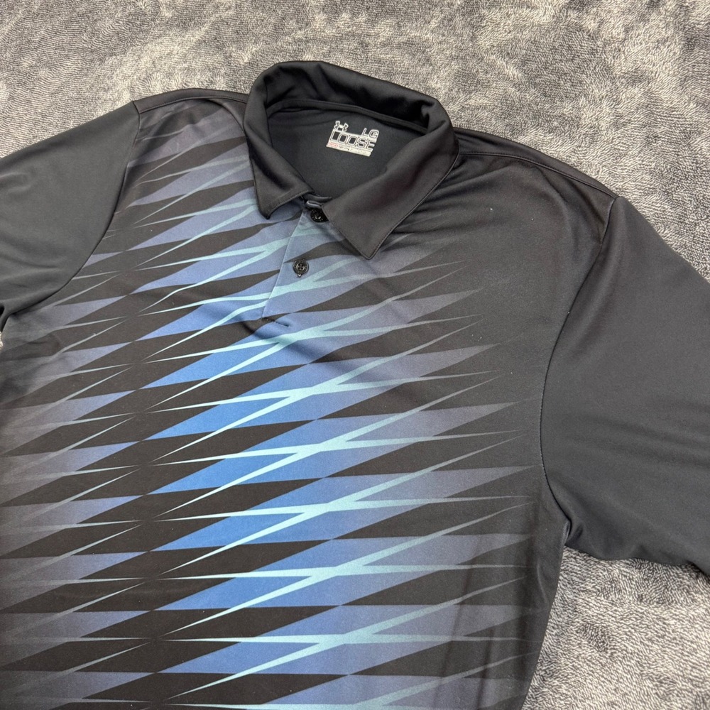 Under Armour Polo Mens LG Black Blue HeatGear Pinehurst Golf Shirt Geometric LG